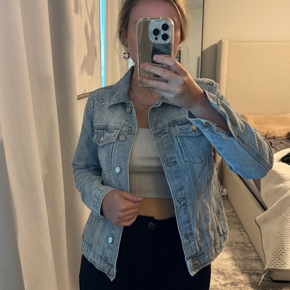 Light Blue Denim Jacket with Studded Shoulders - Picture 11 of 11